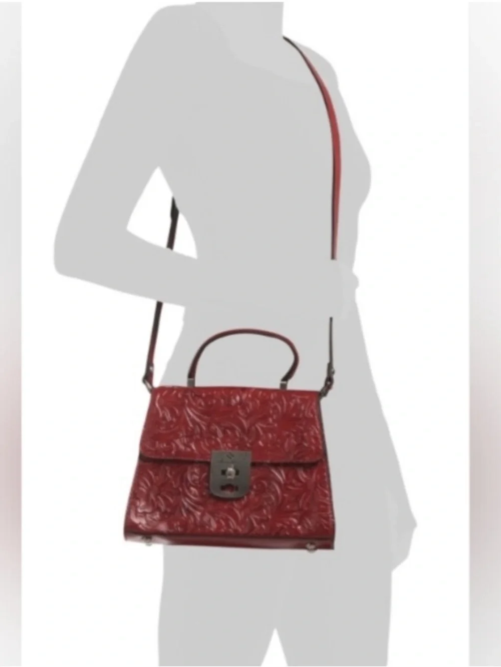 Patricia Nash Chauny Satchel Crossbody Ruby Red Tooled Wallet Dust Bag Set NEW